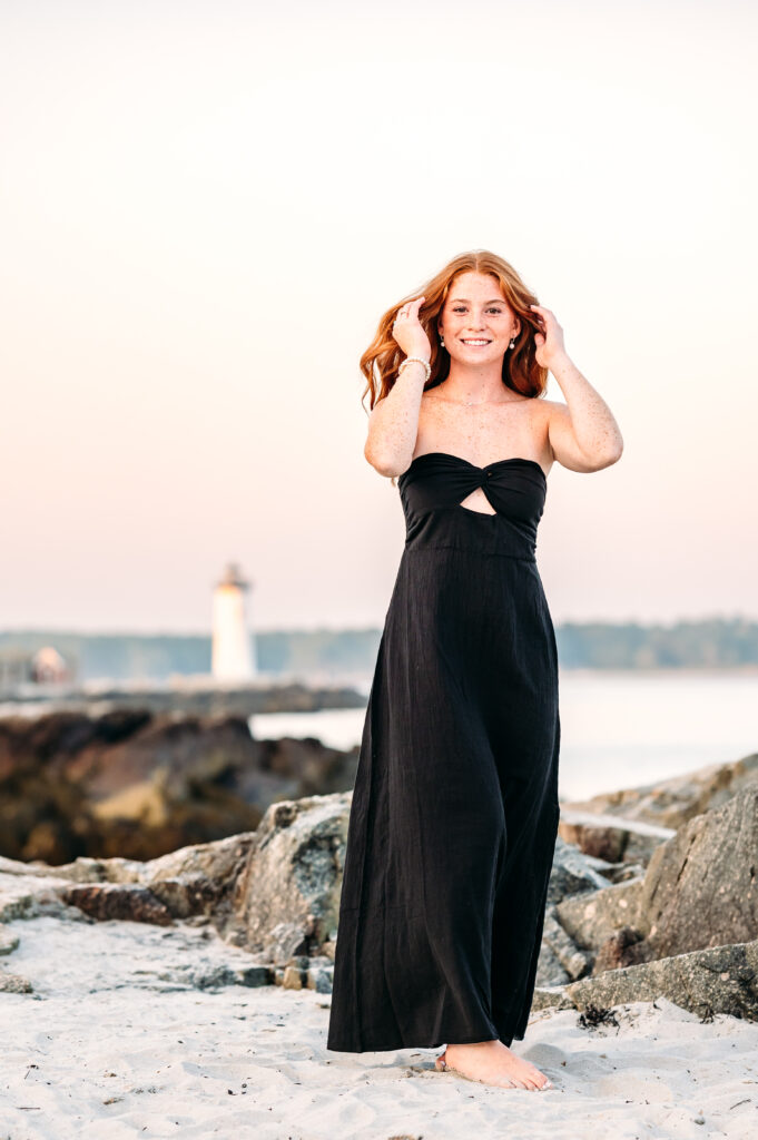 Winnacunnet High School Senior at beach senior session in New Castle, NH.