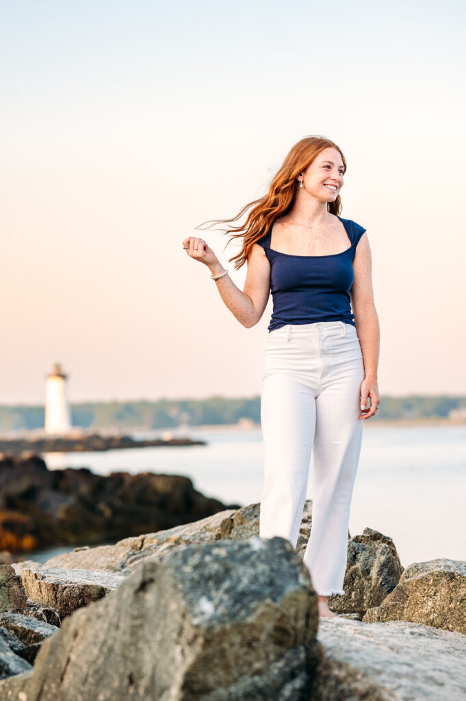 Winnacunnet High School Senior at beach senior session in New Castle, NH.